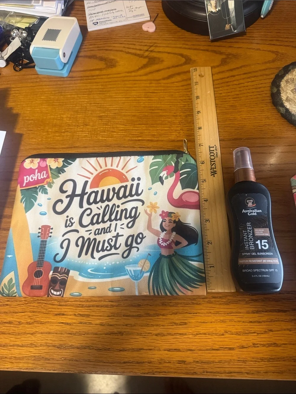 Hawaii Beach Zip Pouch - Tropical Print NWT- bonus Australian gold instant bronz